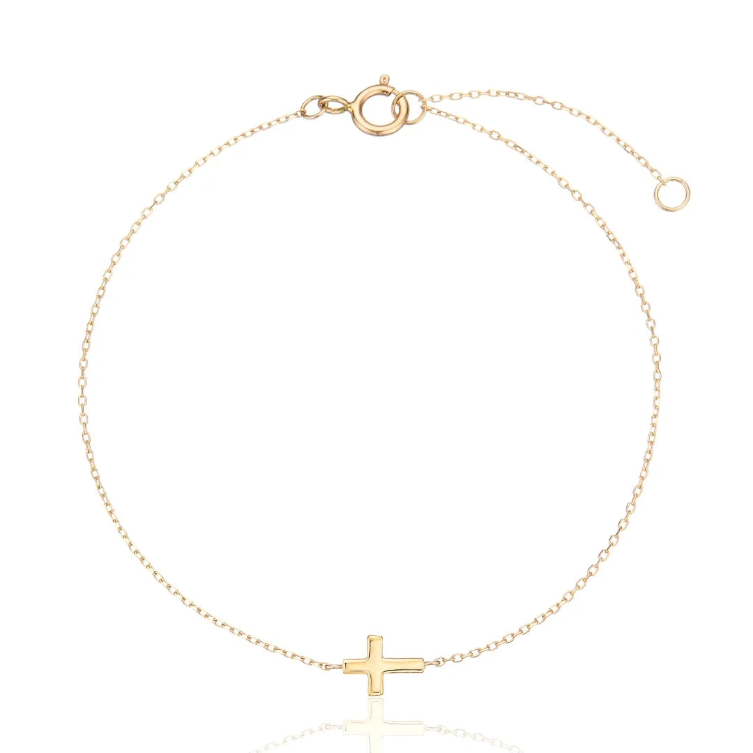 Solid Gold Tiny Cross Bracelet
