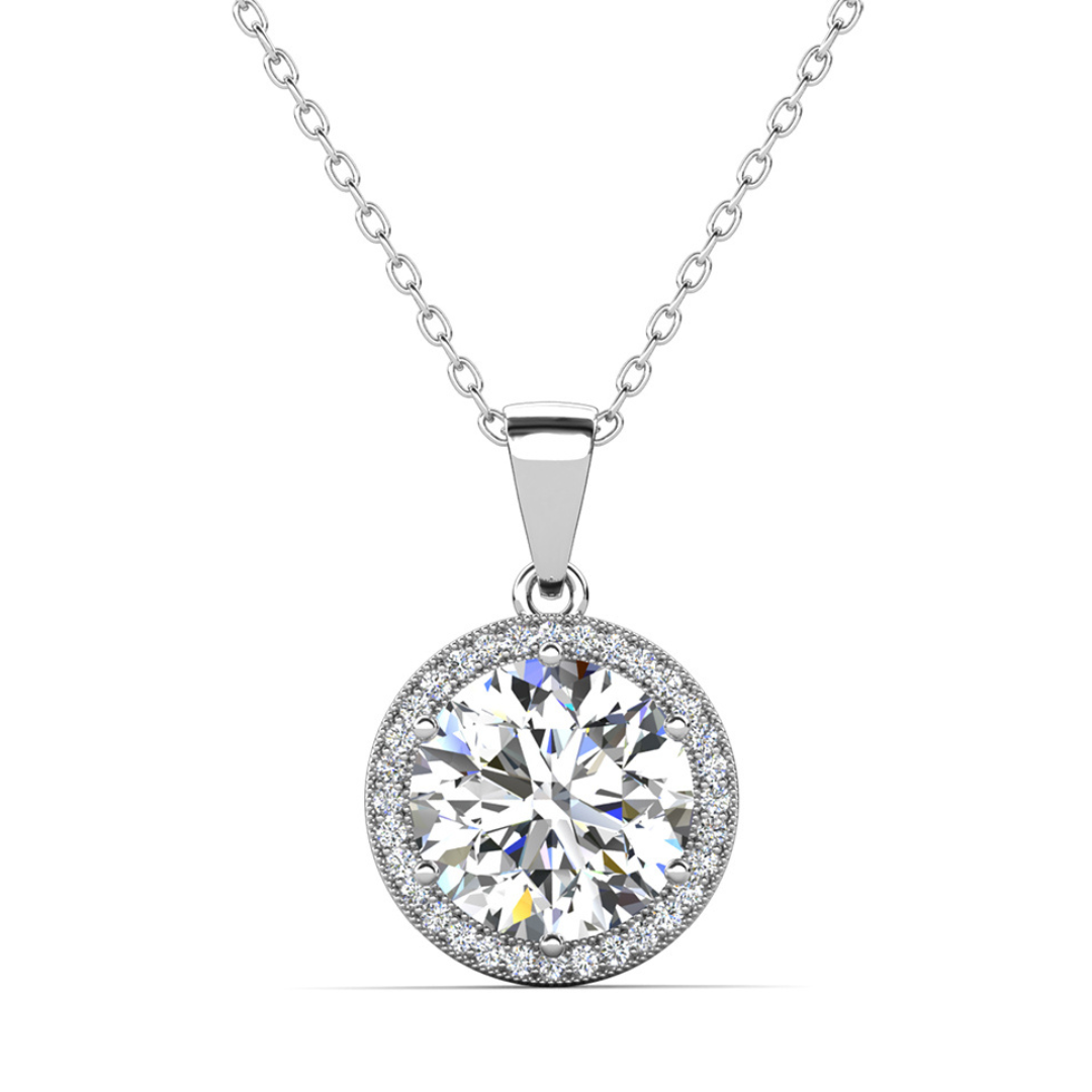 Sophia 18k White Gold Plated Pendant Necklace with Simulated Diamond Crystals