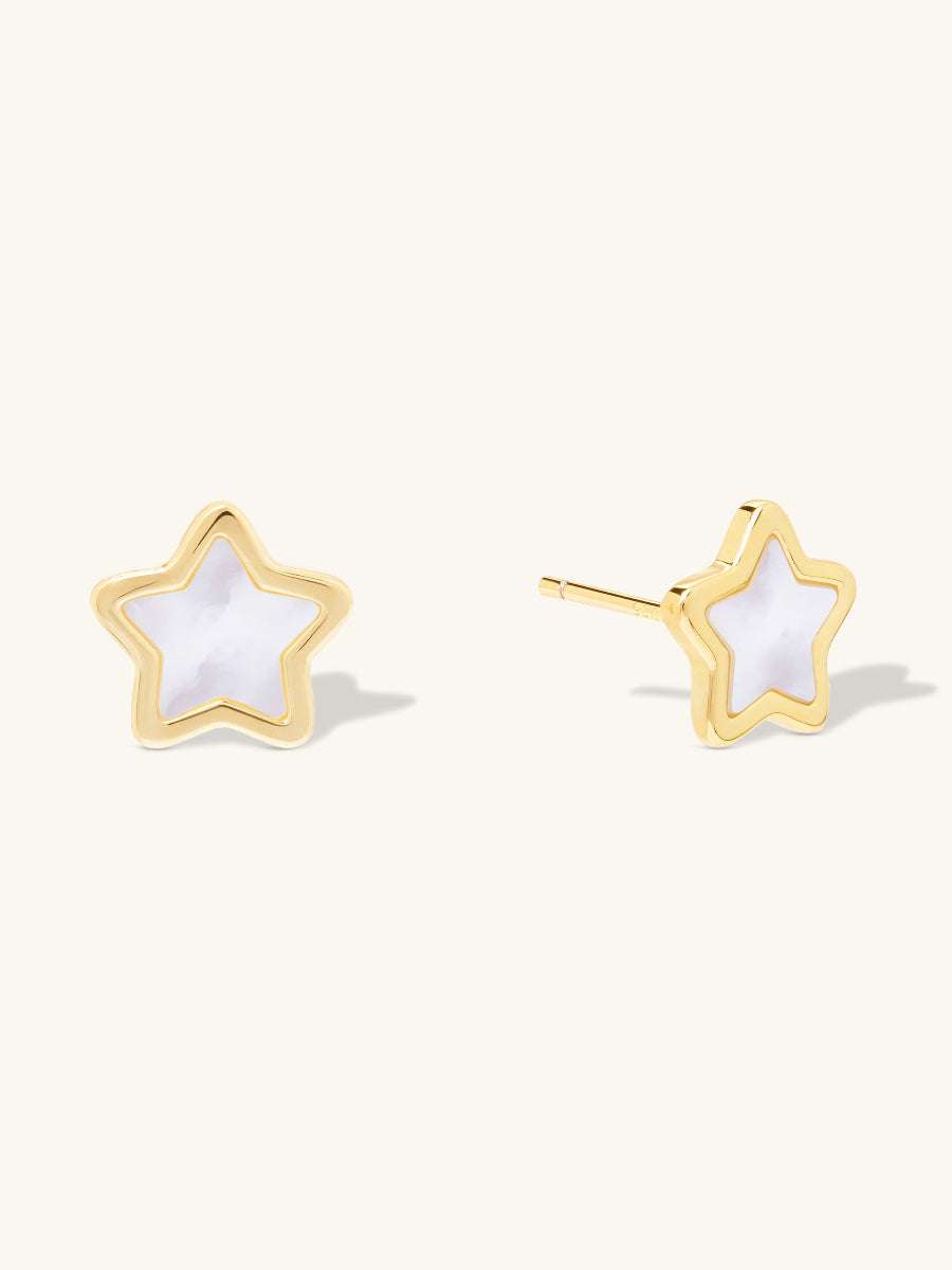 Star Pearl & Gold Stud Earrings