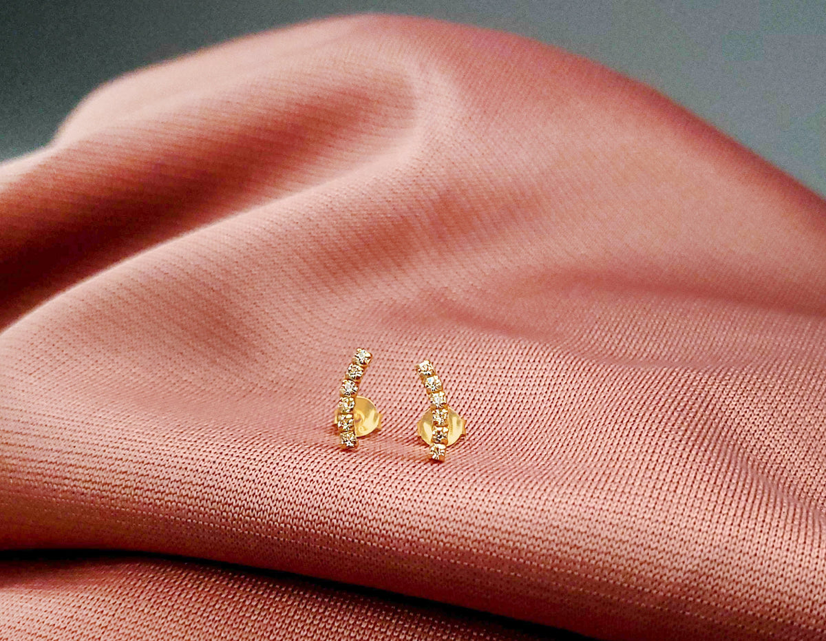 Sterling Silver Studded Curved Bar Earrings