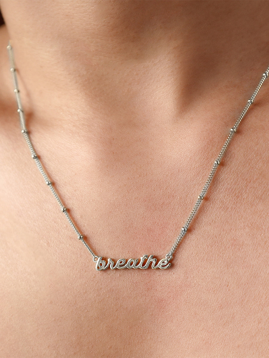 Sterling Silver Nameplate Necklace With Beaded Chain