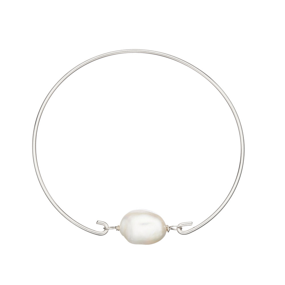 Silver Large Pearl Bangle