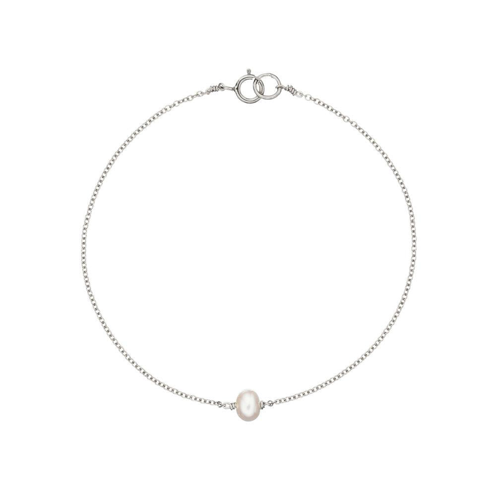 Solid White Gold Single Pearl Bracelet