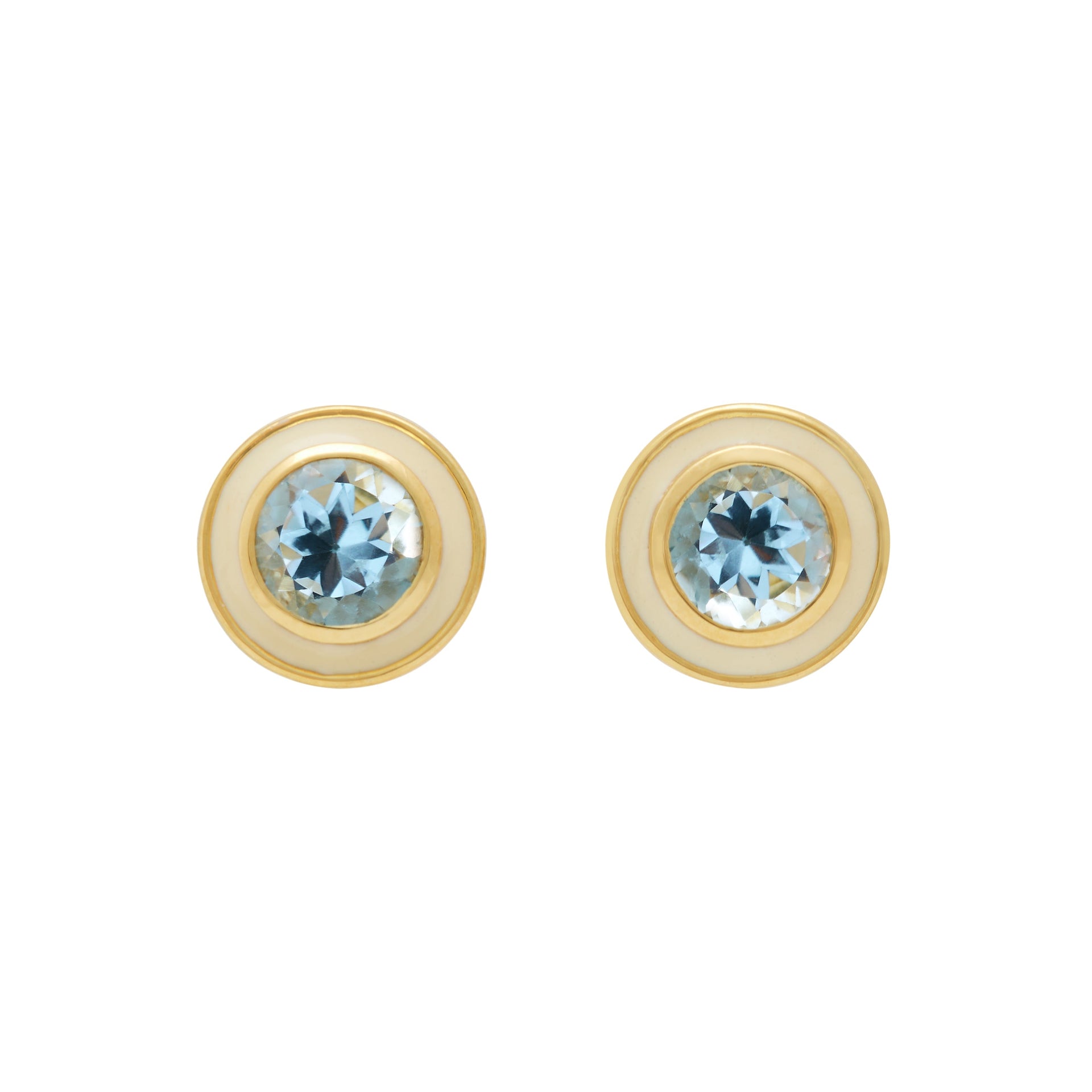 Sky Blue Topaz and White Enamel Stud Earrings