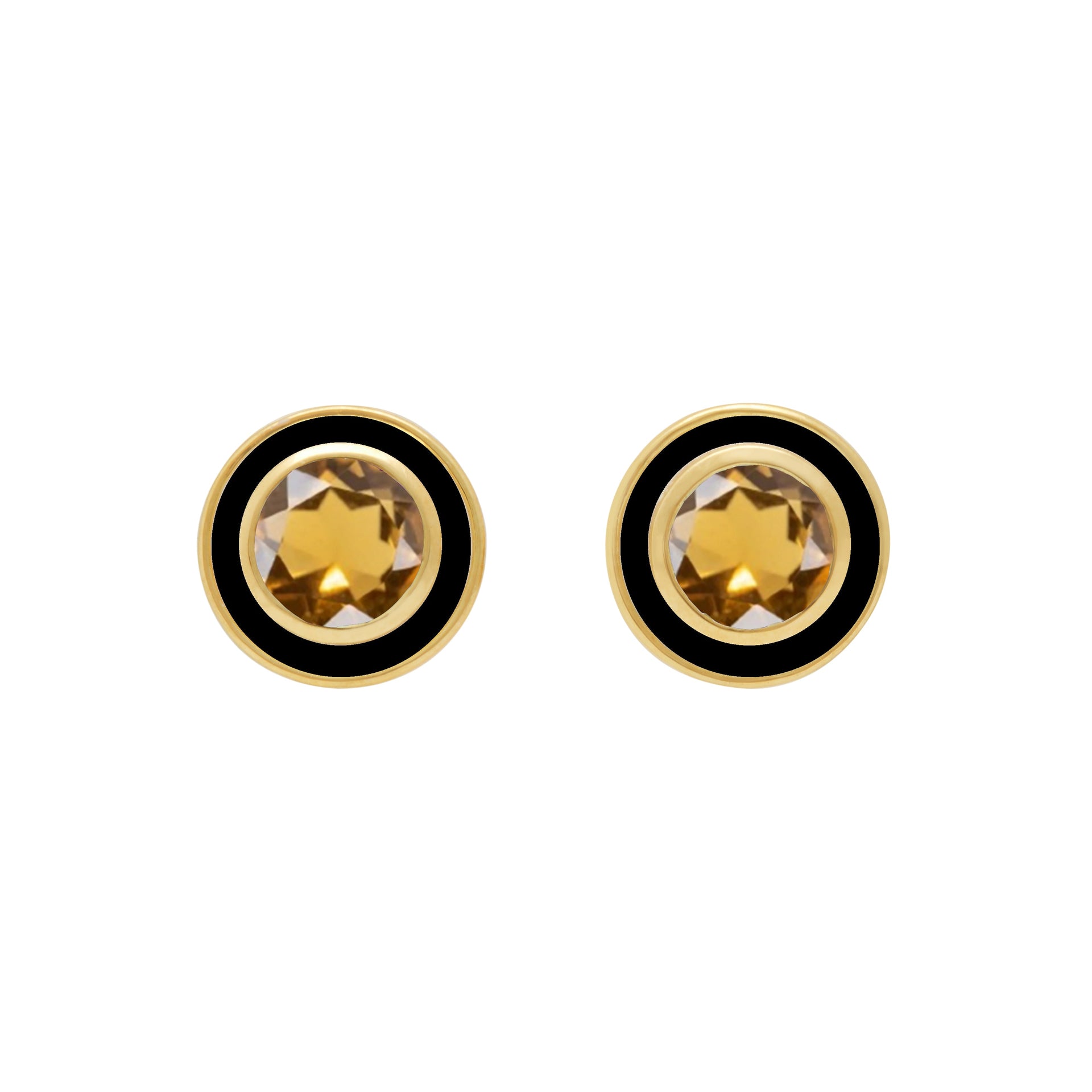 Citrine and Black Enamel Stud Earrings