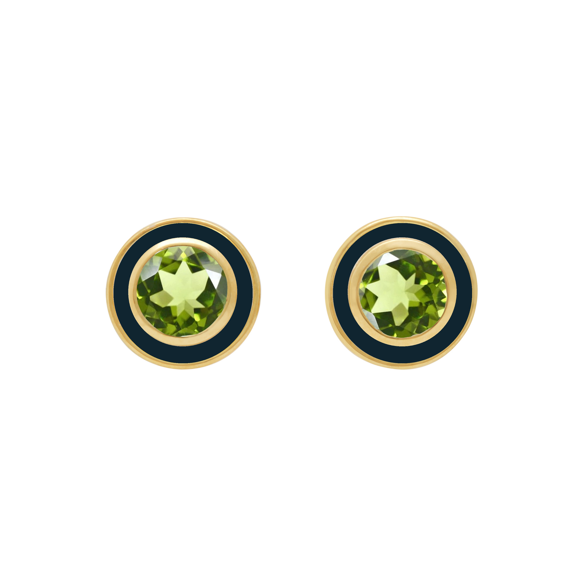 Peridot and Navy Enamel Stud Earrings