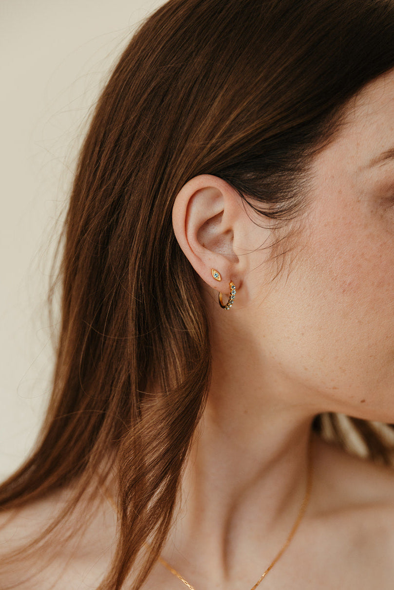 Evil Eye Stud Earrings - Blue Topaz
