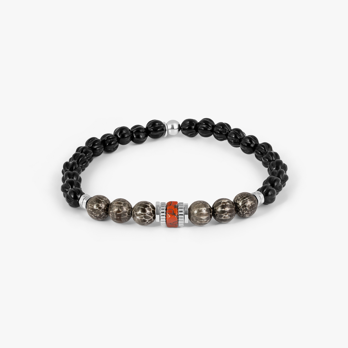 Bryozoan Pebble Bracelet in Black Agate With Sterling Silver | Limited Edition