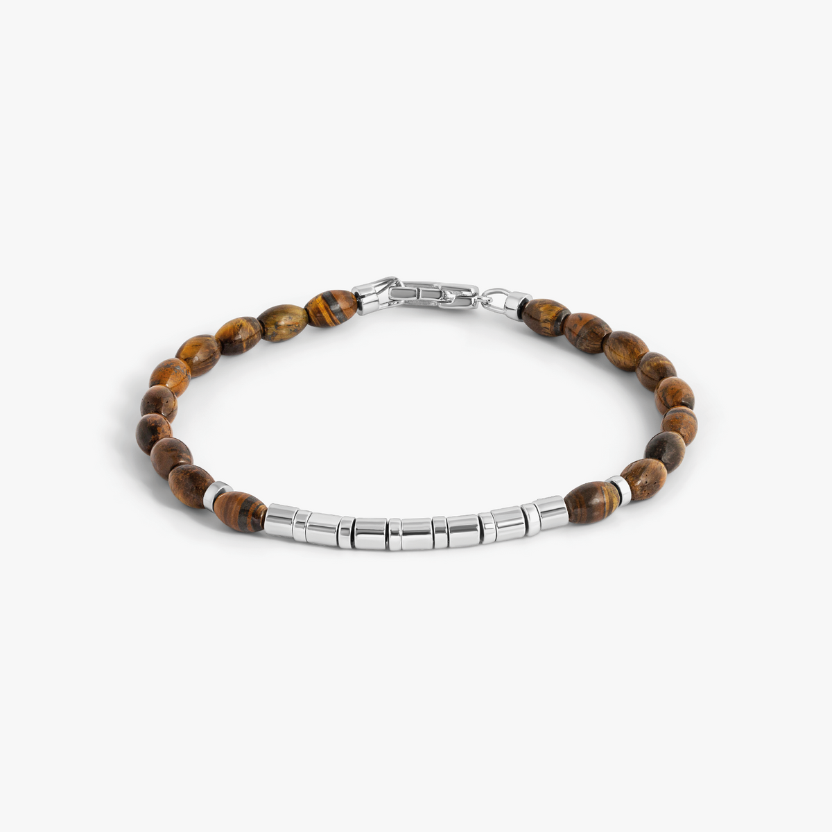 Coffee Bamboo Bracelet in Tiger Eye With Sterling Silver