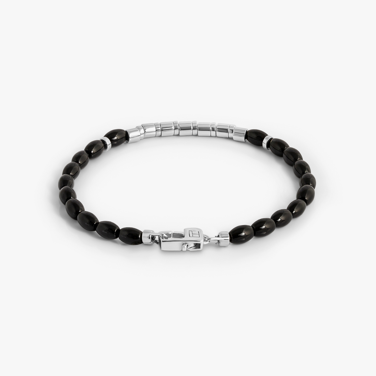 Coffee Bamboo Bracelet in Black Agate With Sterling Silver