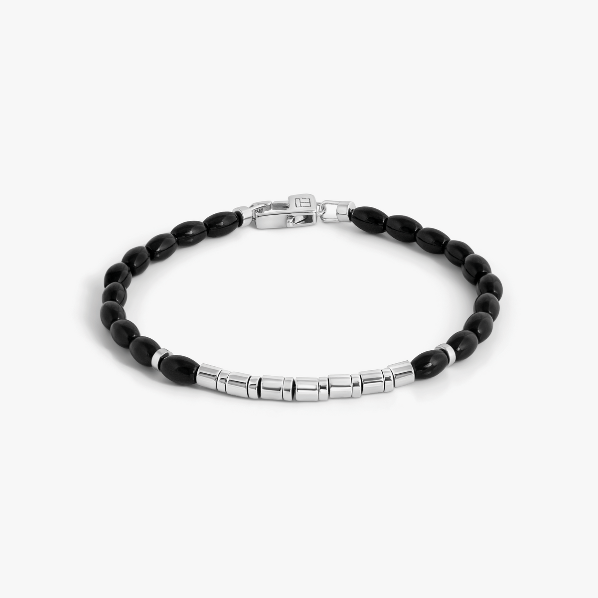 Coffee Bamboo Bracelet in Black Agate With Sterling Silver