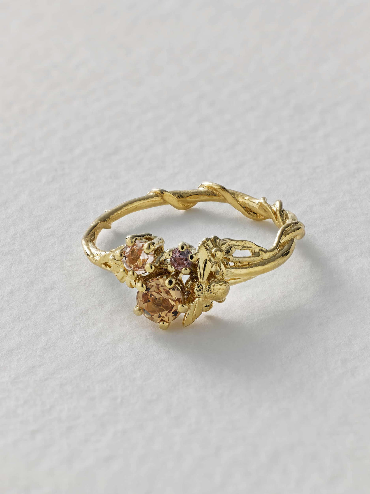 Beekeeper Peach Sapphire Trilogy Ring