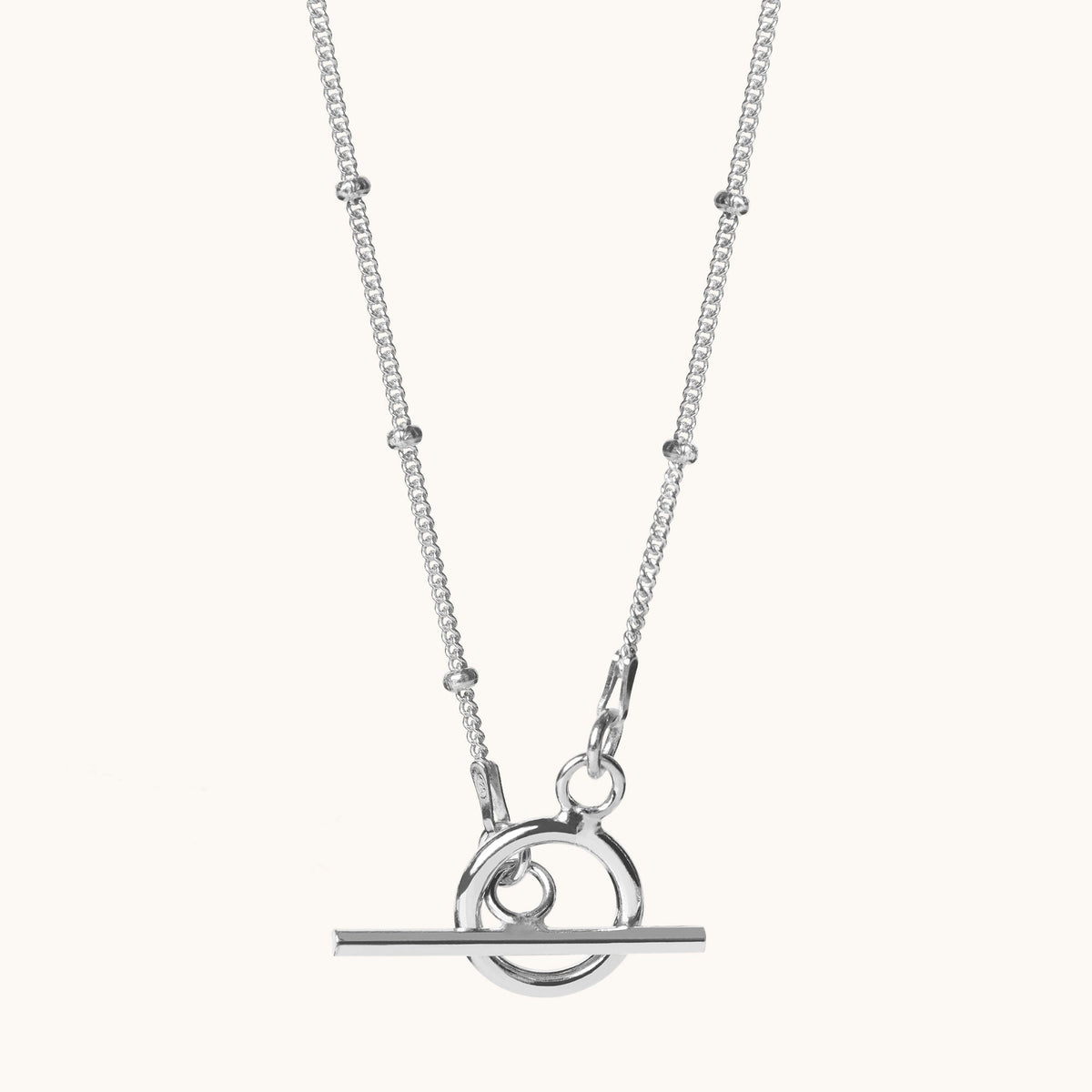 T Bar Bead Necklace Silver