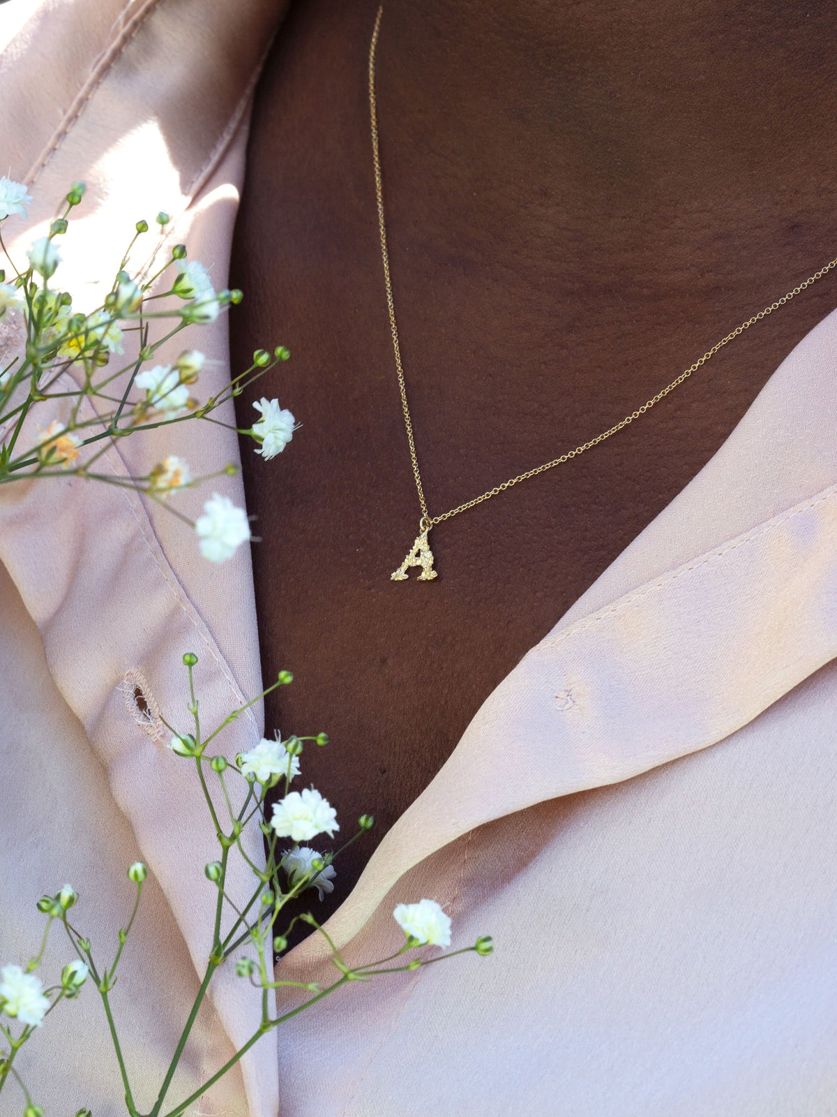 Teeny Tiny Floral Letter A Necklace