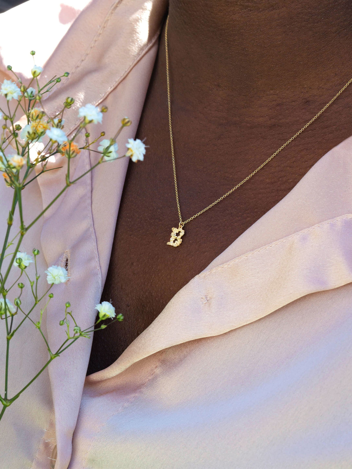 Teeny Tiny Floral Letter B Necklace