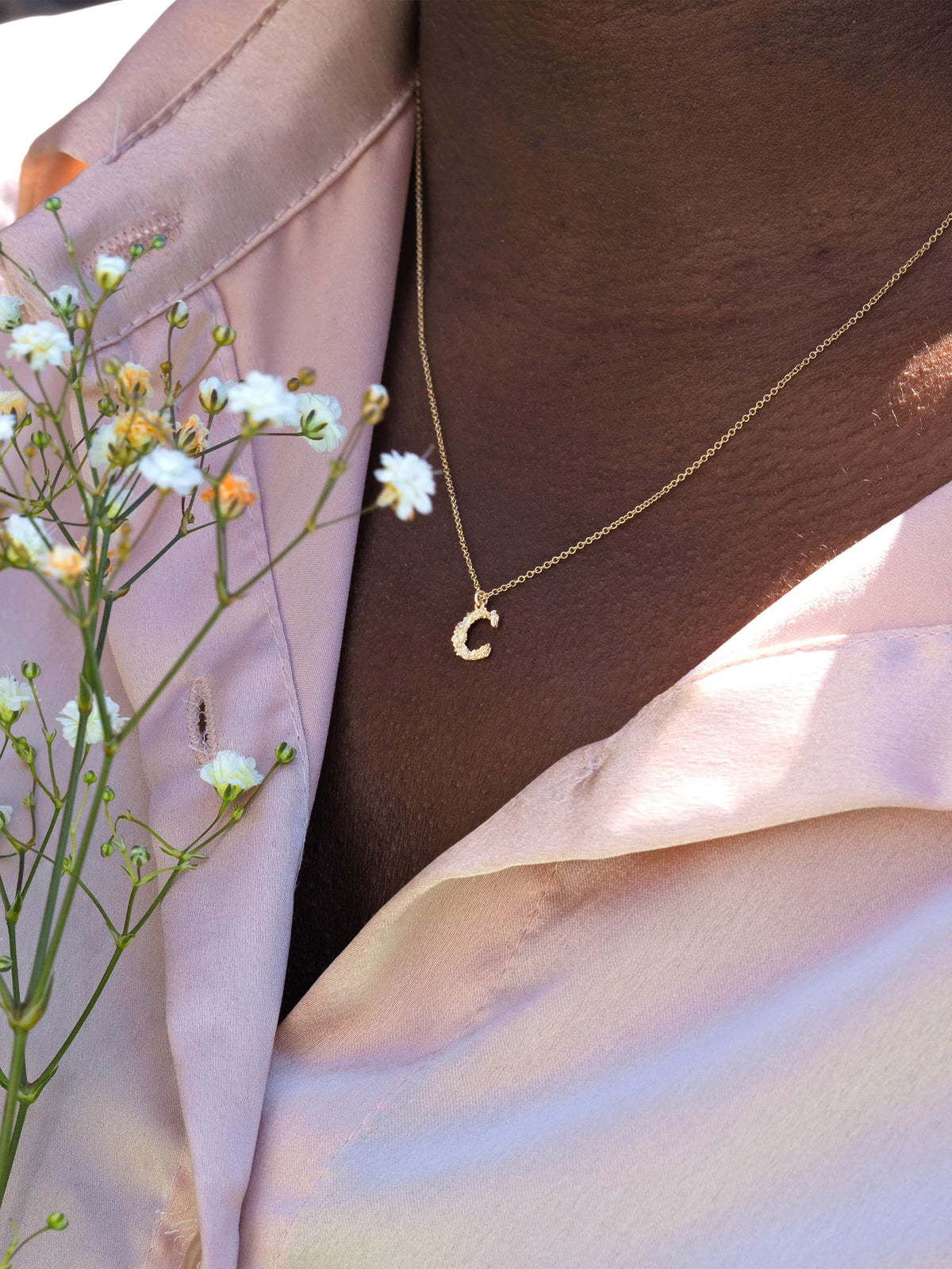 Teeny Tiny Floral Letter C Necklace