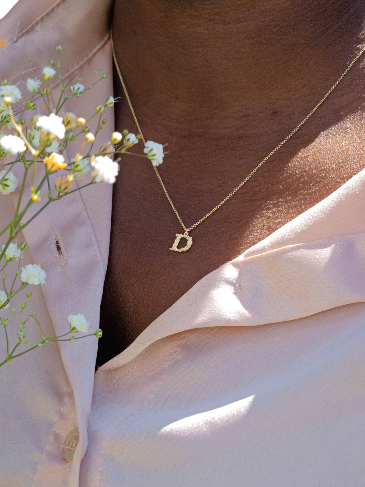 Teeny Tiny Floral Letter D Necklace