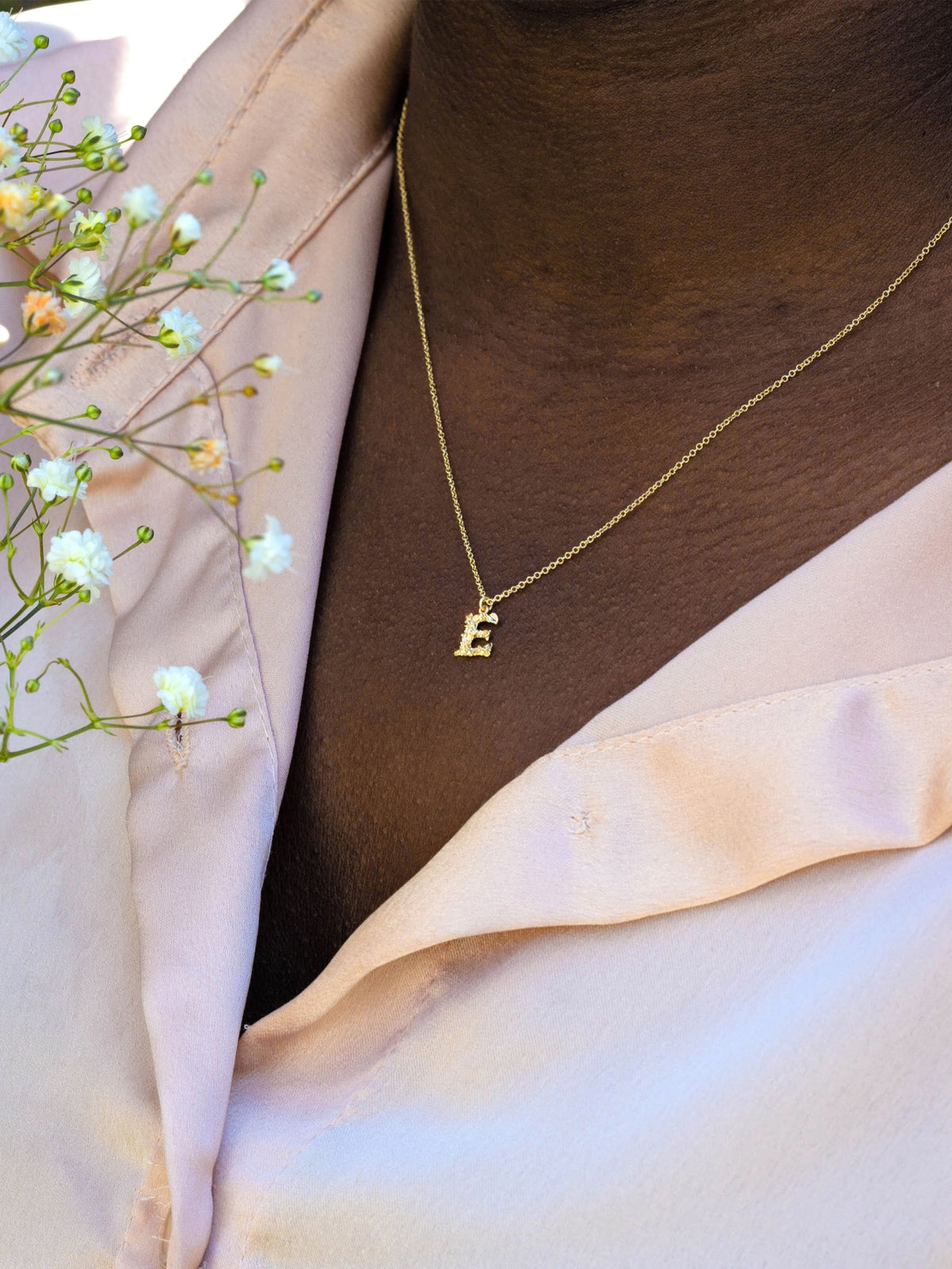 Teeny Tiny Floral Letter E Necklace