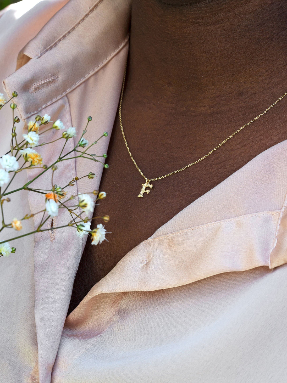 Teeny Tiny Floral Letter F Necklace