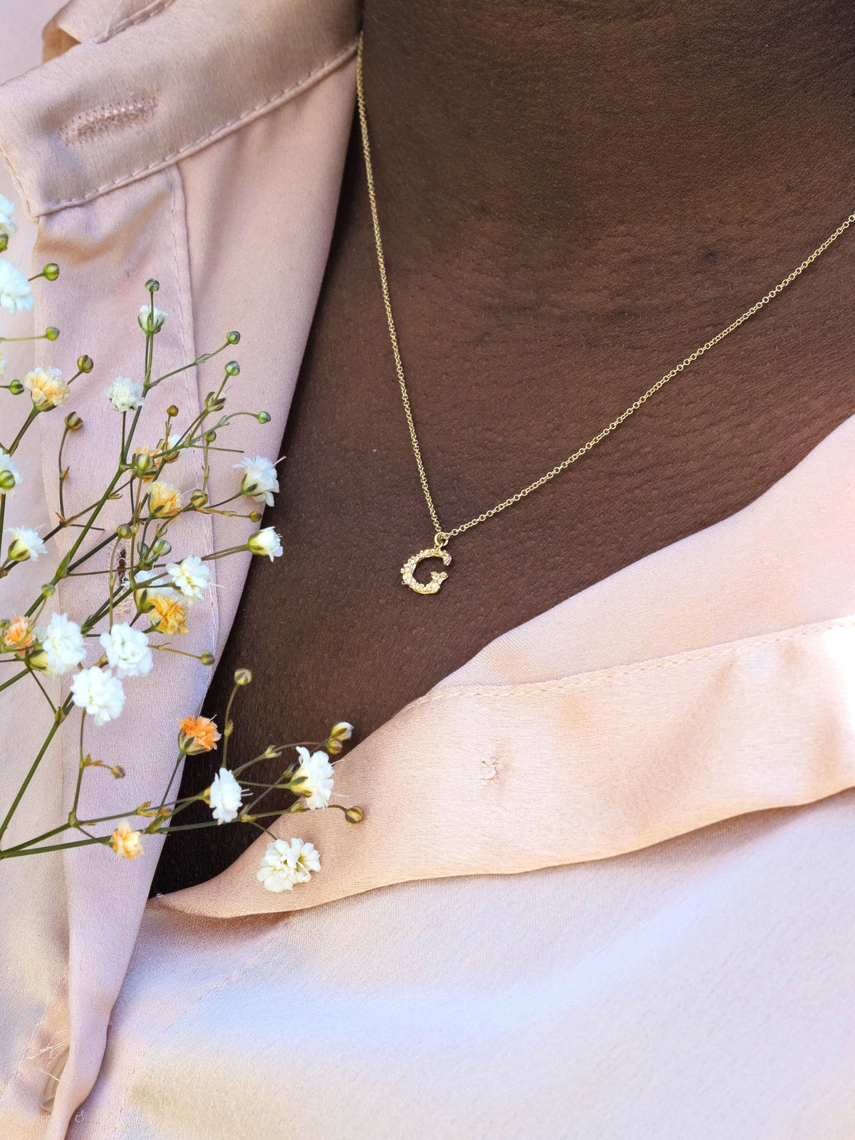 Teeny Tiny Floral Letter G Necklace