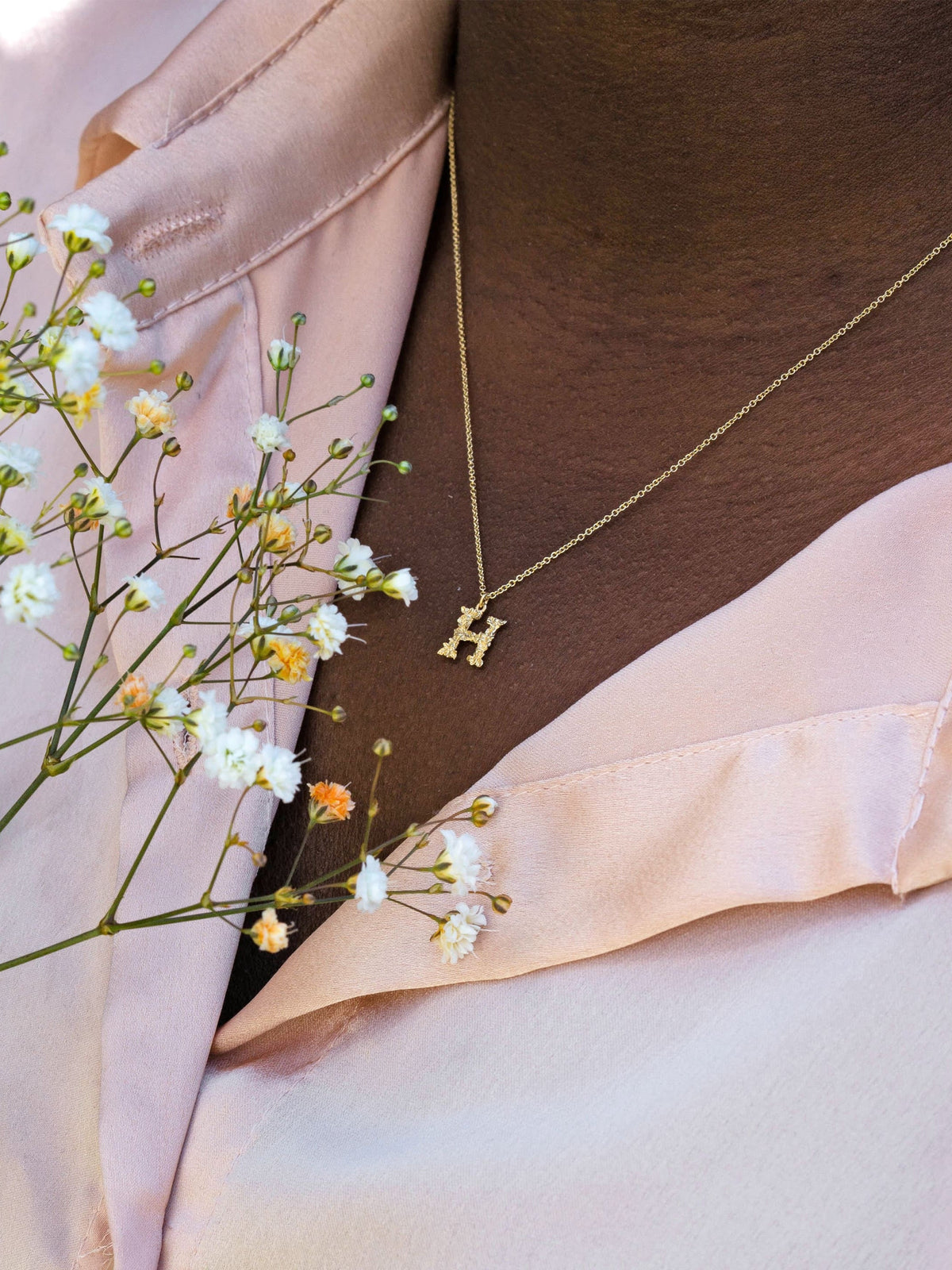 Teeny Tiny Floral Letter H Necklace