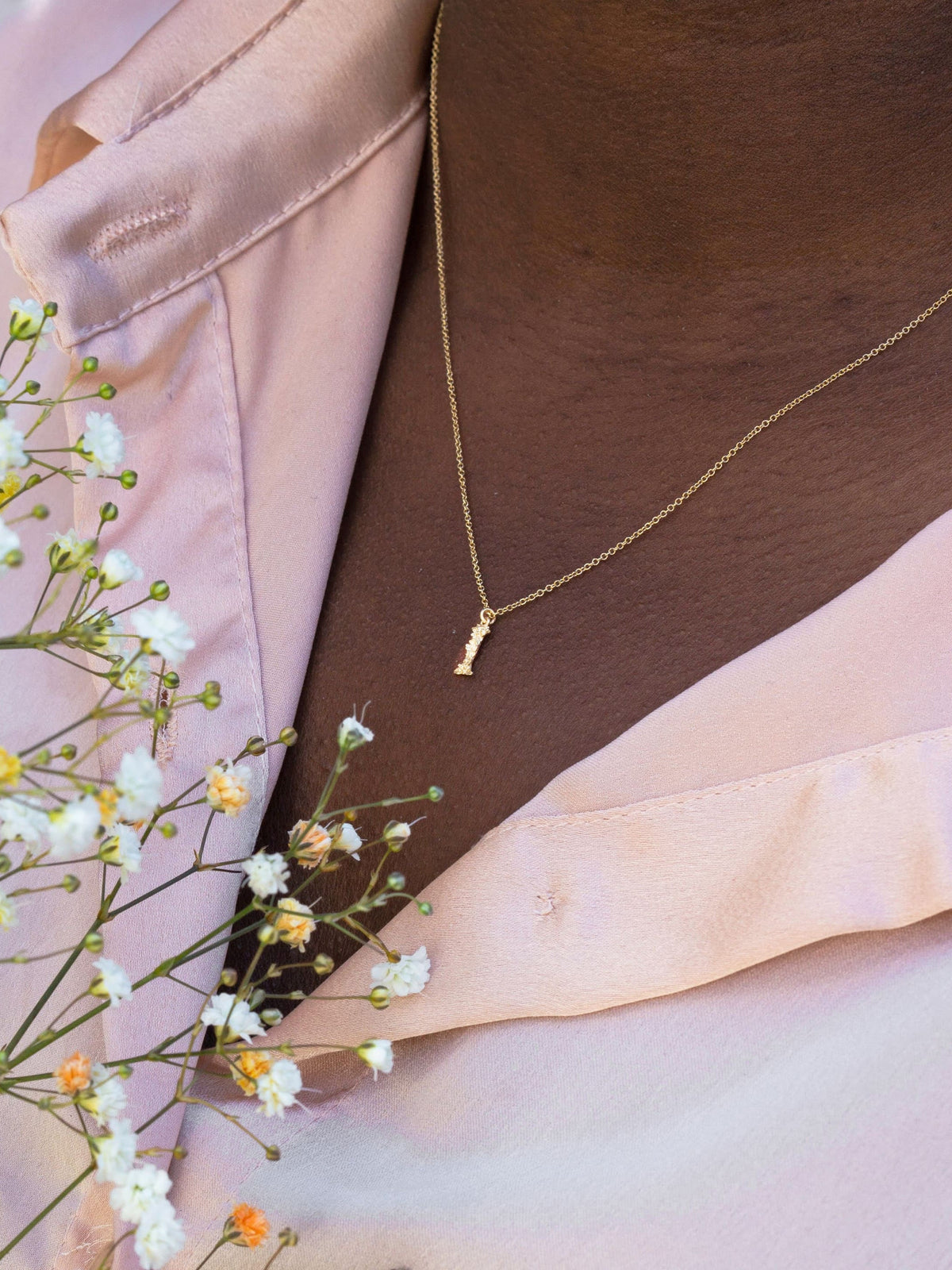 Teeny Tiny Floral Letter I Necklace