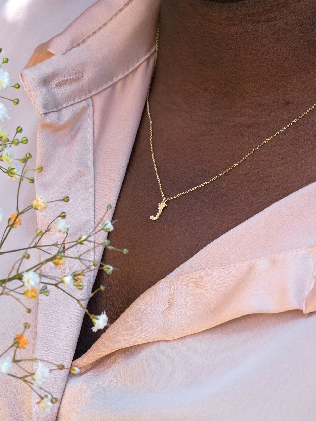 Teeny Tiny Floral Letter J Necklace