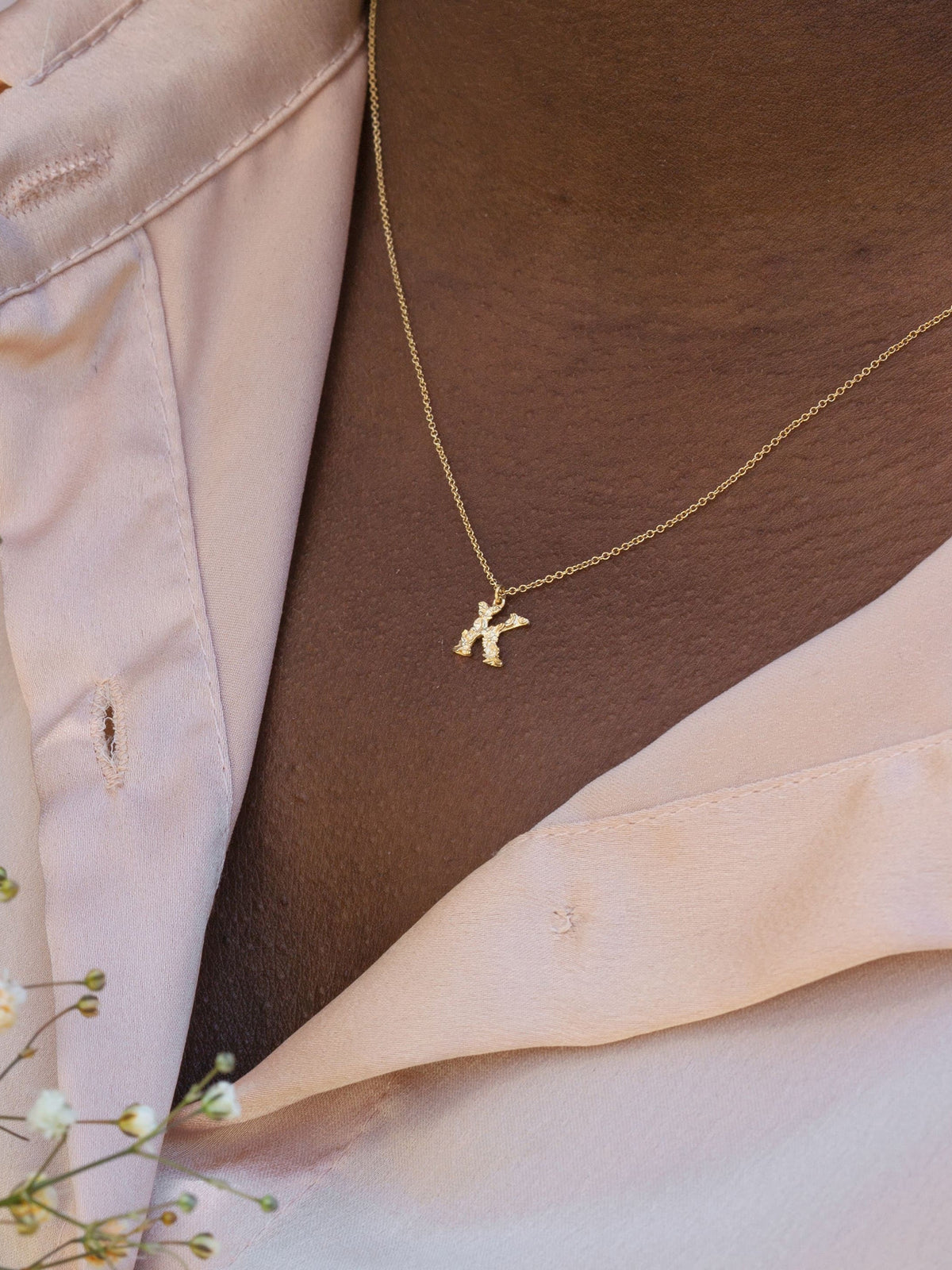 Teeny Tiny Floral Letter K Necklace