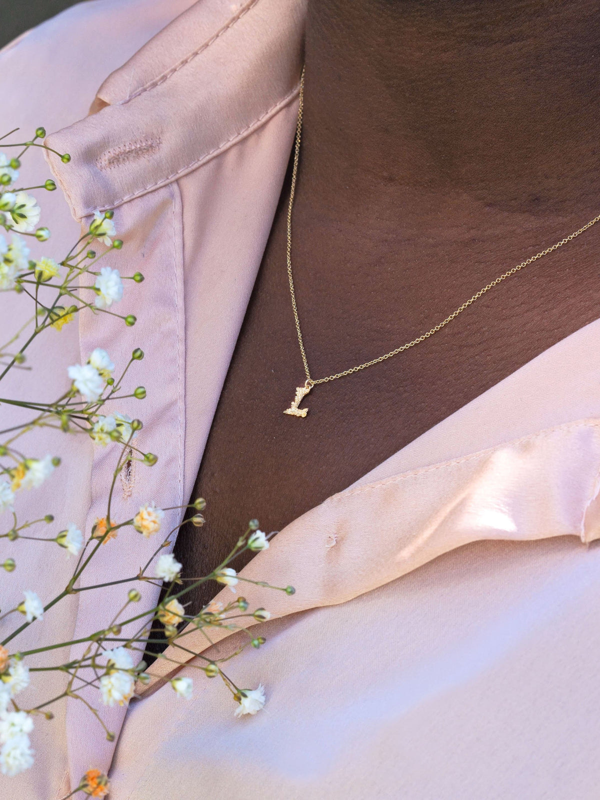 Teeny Tiny Floral Letter L Necklace