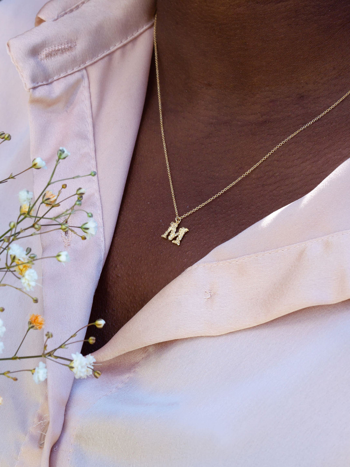 Teeny Tiny Floral Letter M Necklace