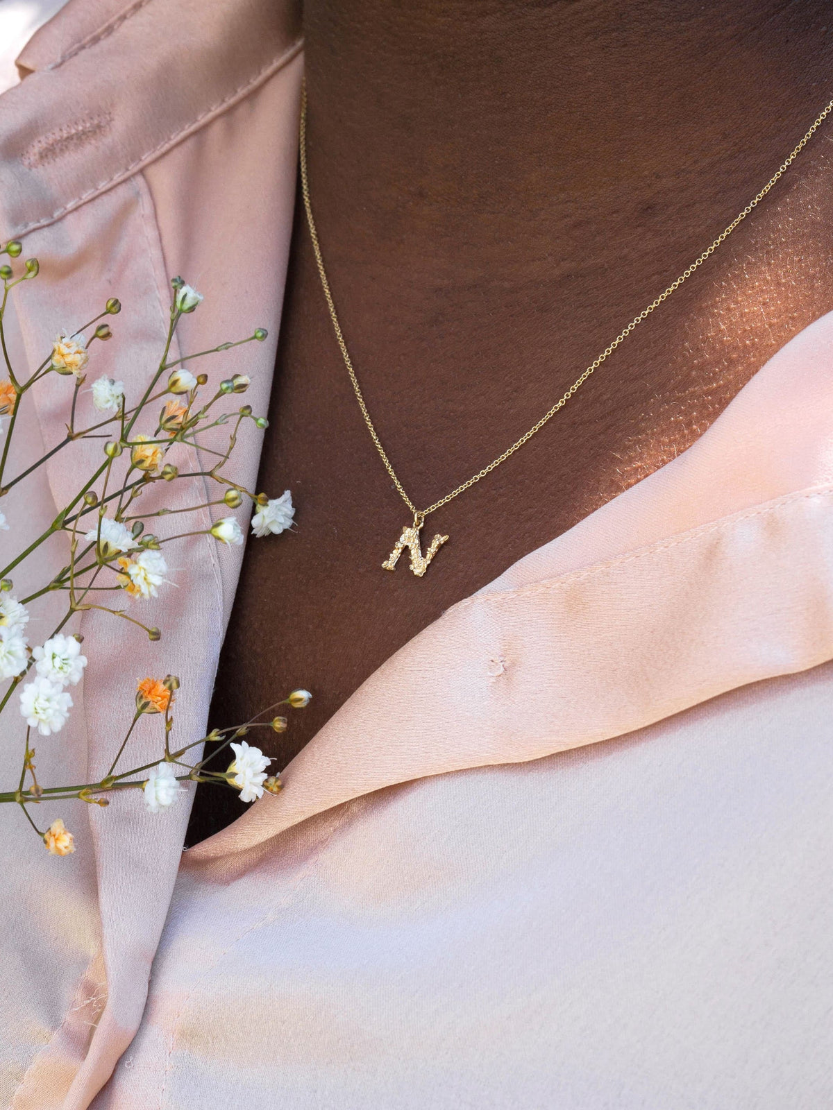 Teeny Tiny Floral Letter N Necklace
