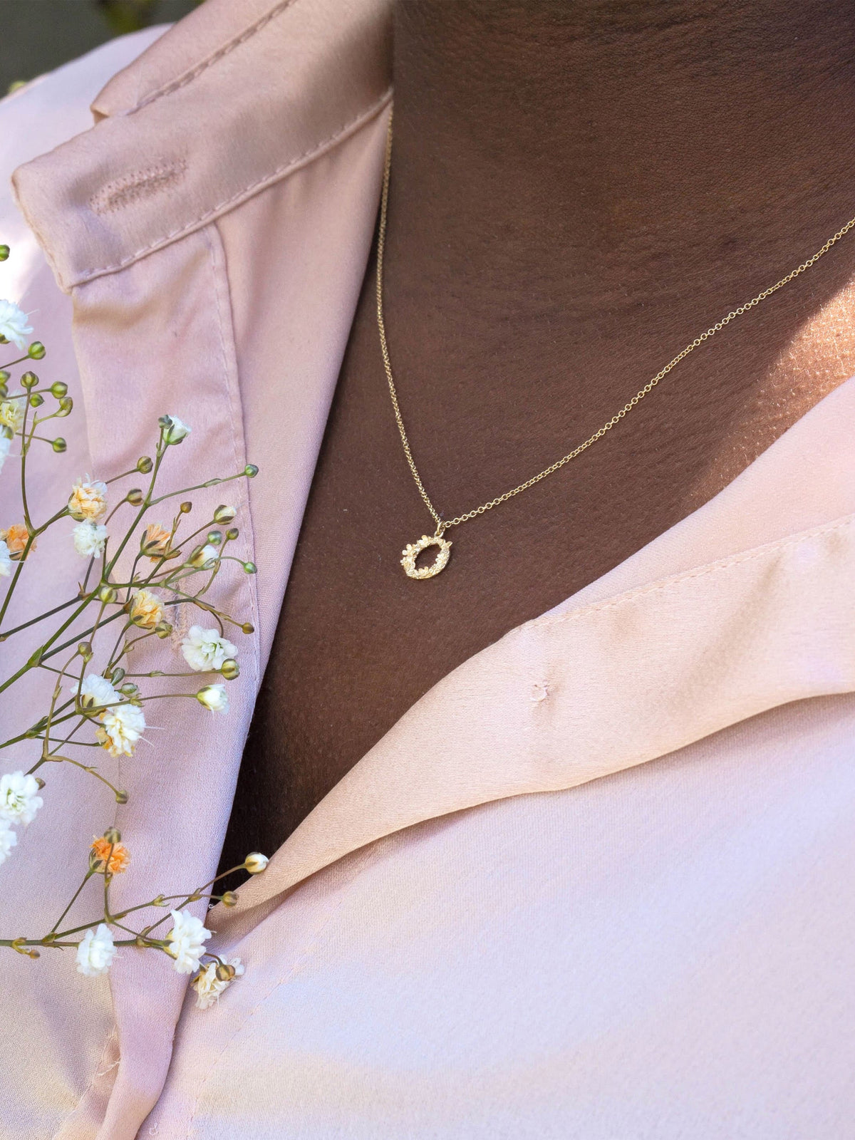 Teeny Tiny Floral Letter O Necklace