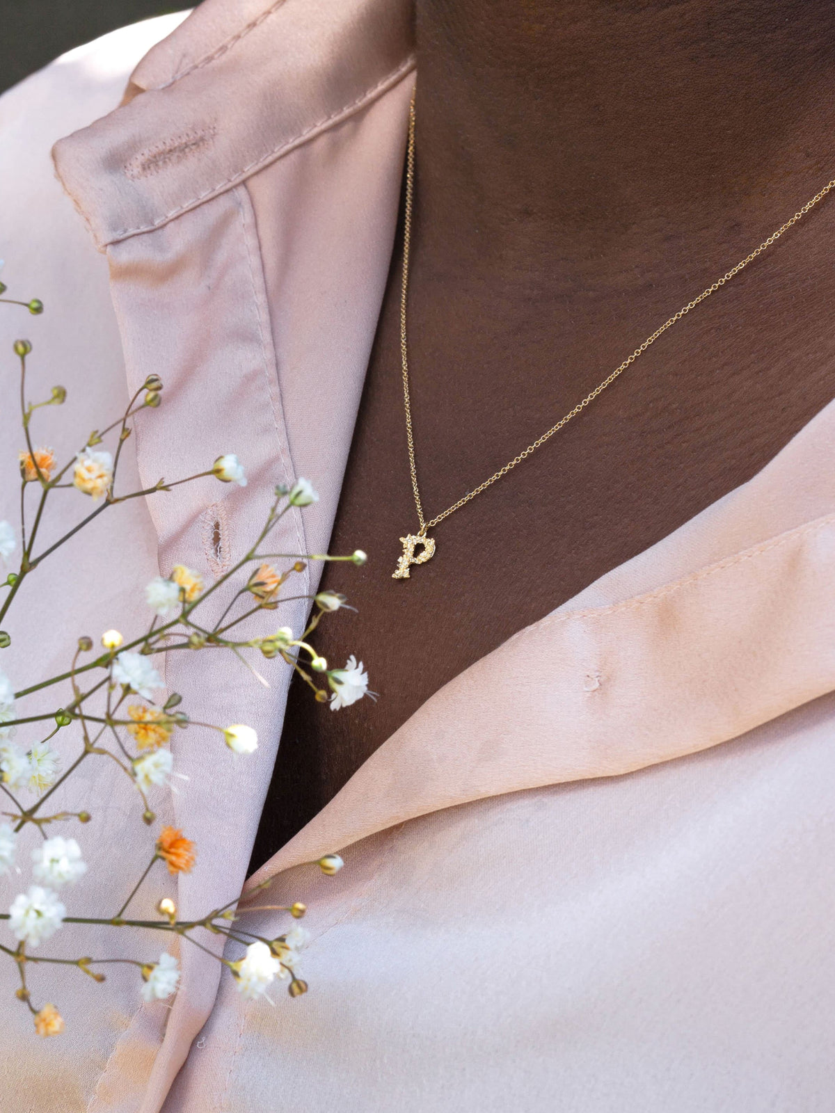 Teeny Tiny Floral Letter P Necklace