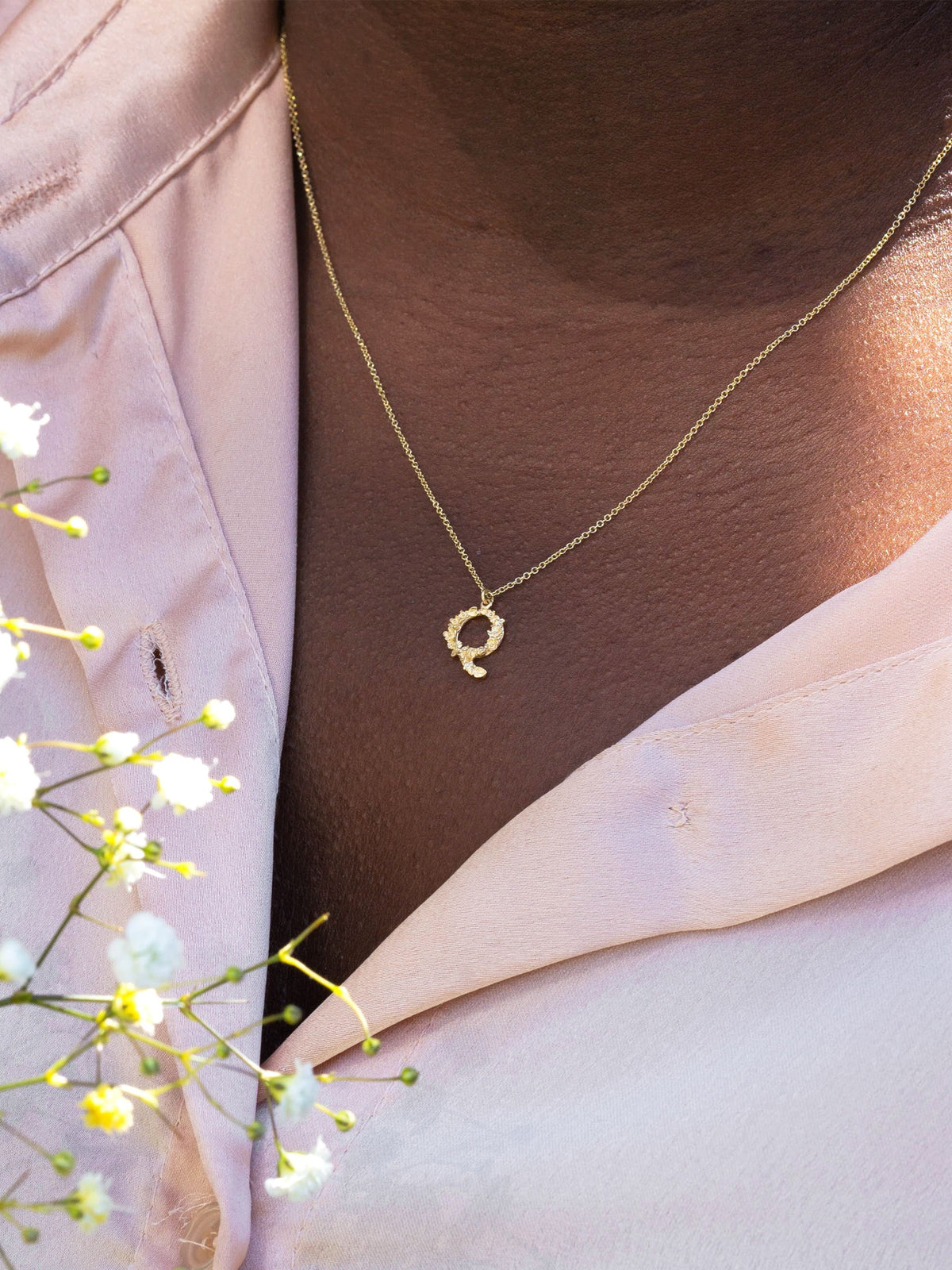 Teeny Tiny Floral Letter Q Necklace