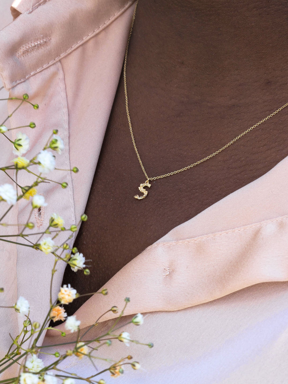 Teeny Tiny Floral Letter S Necklace