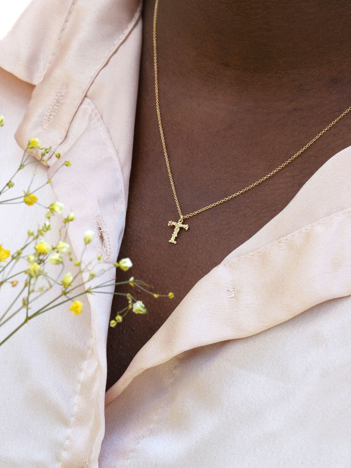Teeny Tiny Floral Letter T Necklace