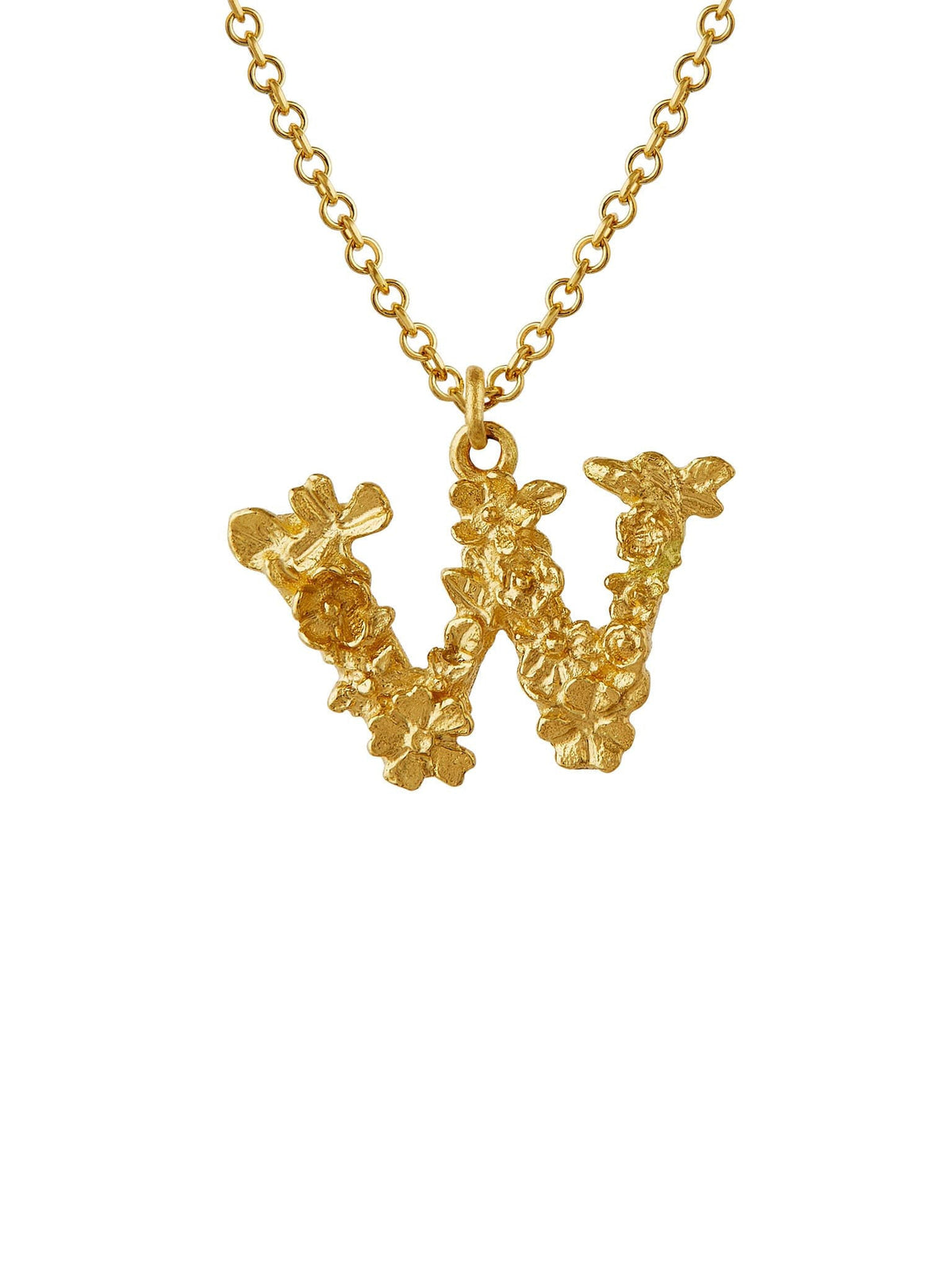 Teeny Tiny Floral Letter W Necklace