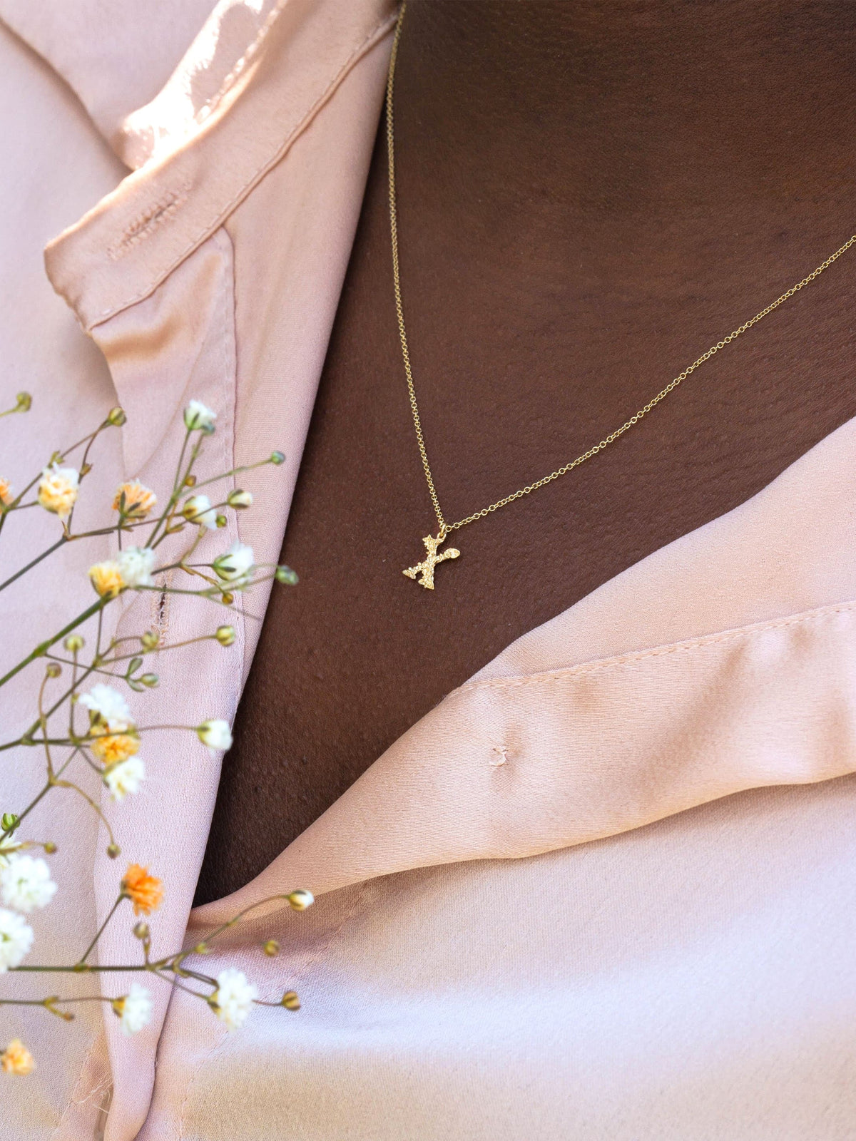 Teeny Tiny Floral Letter X Necklace
