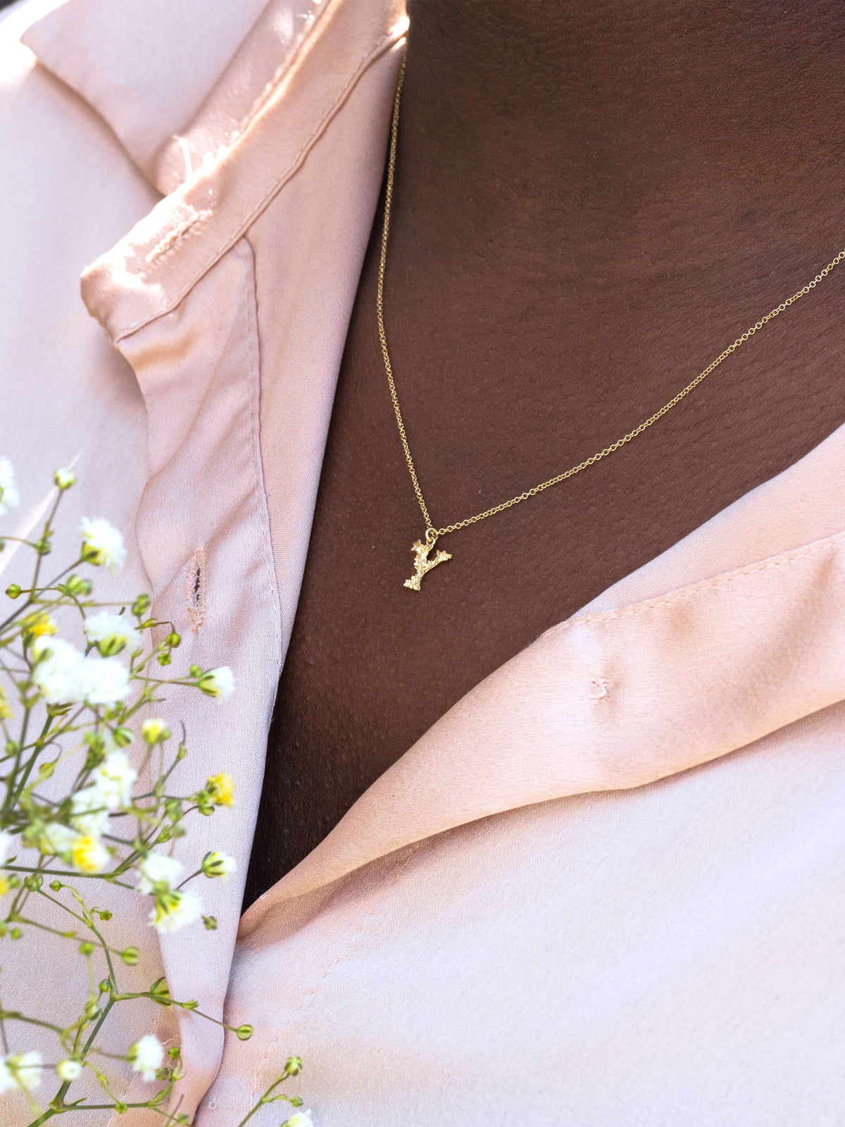 Teeny Tiny Floral Letter Y Necklace