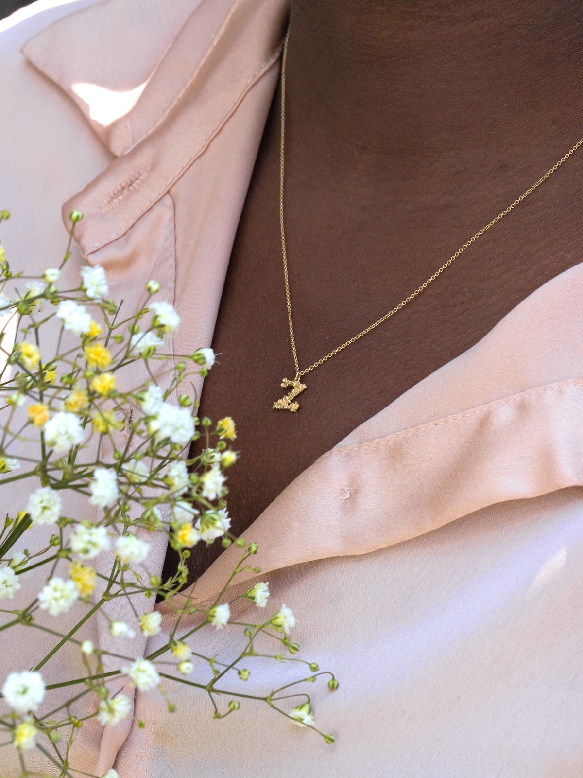 Teeny Tiny Floral Letter Z Necklace