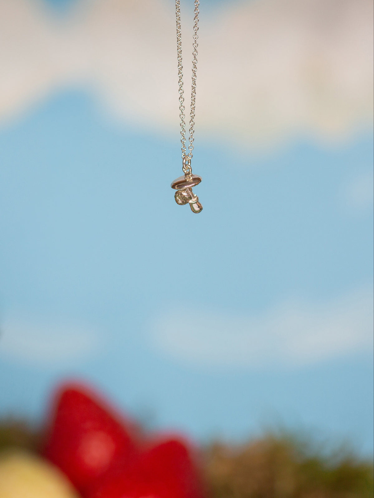 Mushroom with Sheltering Mouse Necklace