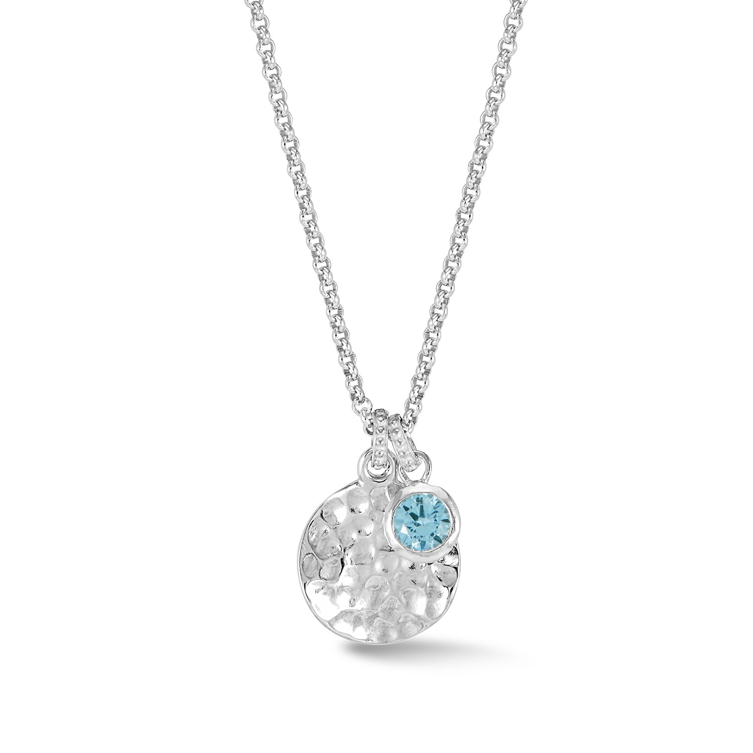 Hammered Disc & 5mm Blue Topaz Array Pendant