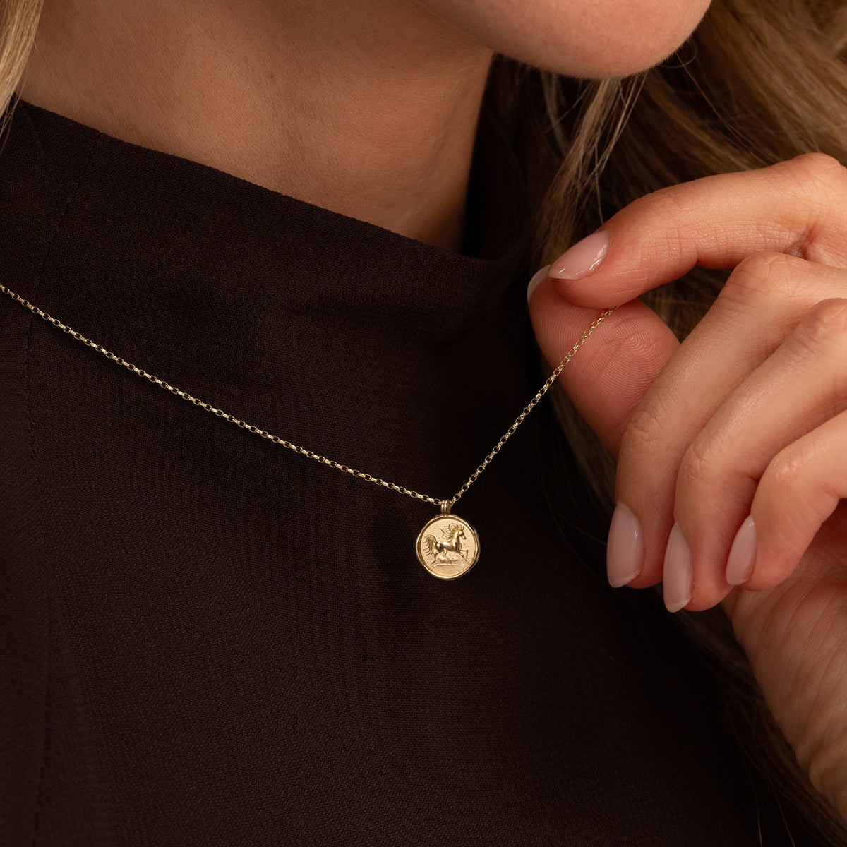 9k Gold Fire Horse Tiny Talisman Necklace