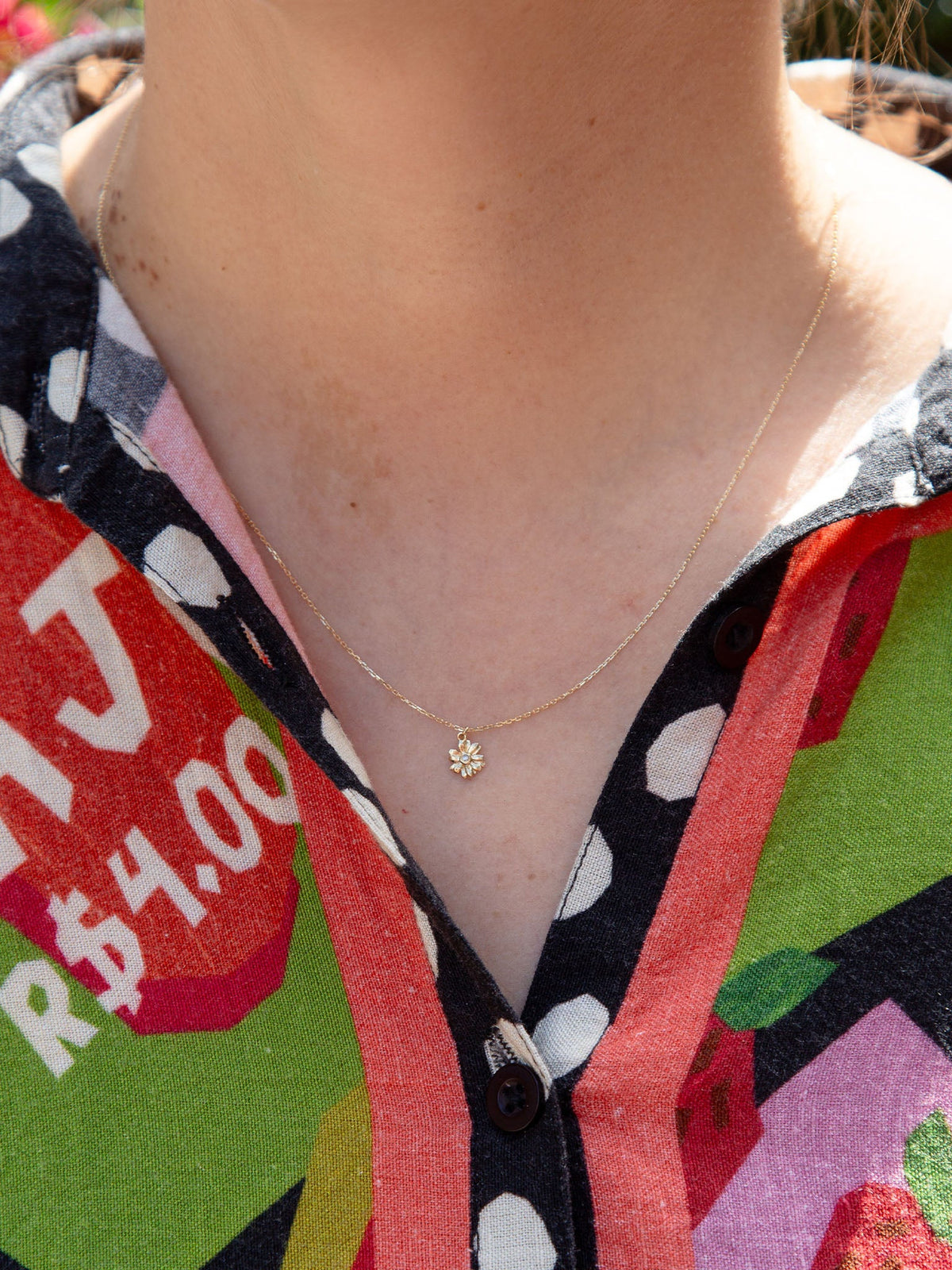 Teeny Tiny Diamond Daisy Necklace