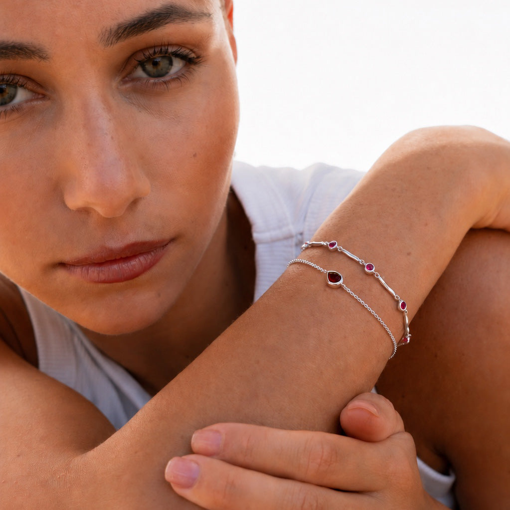 Ruby Dewdrops Link Bracelet