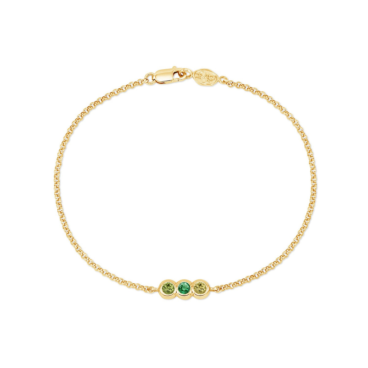 9k Round 3mm Trio Greens Dew Drop Chain Bracelet