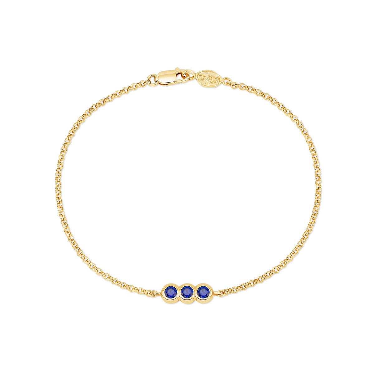 9k Round 3mm Trio Sapphire Dewdrop Chain Bracelet