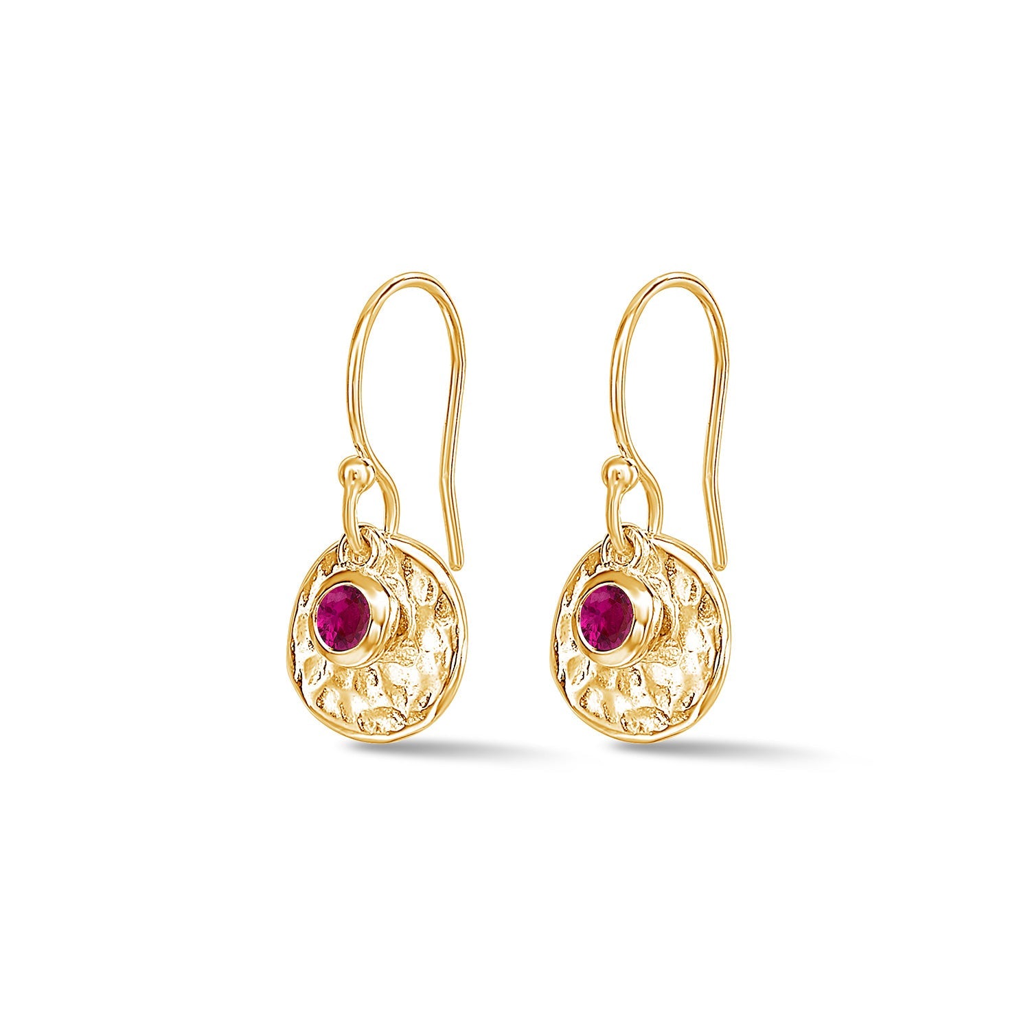 Hammered Disc & Ruby  Array Earrings