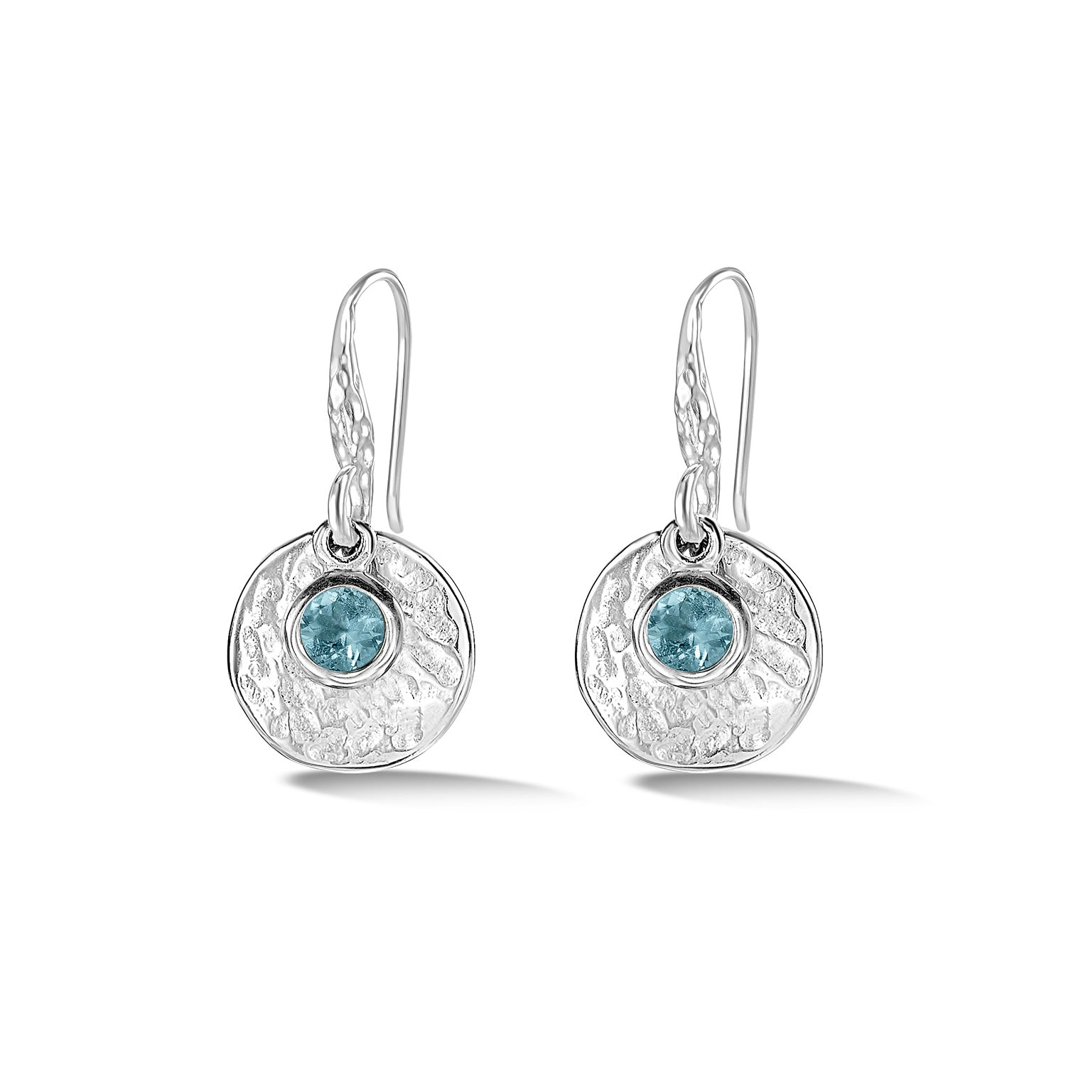 Hammered Disc & Blue Topaz Array Drop Earrings
