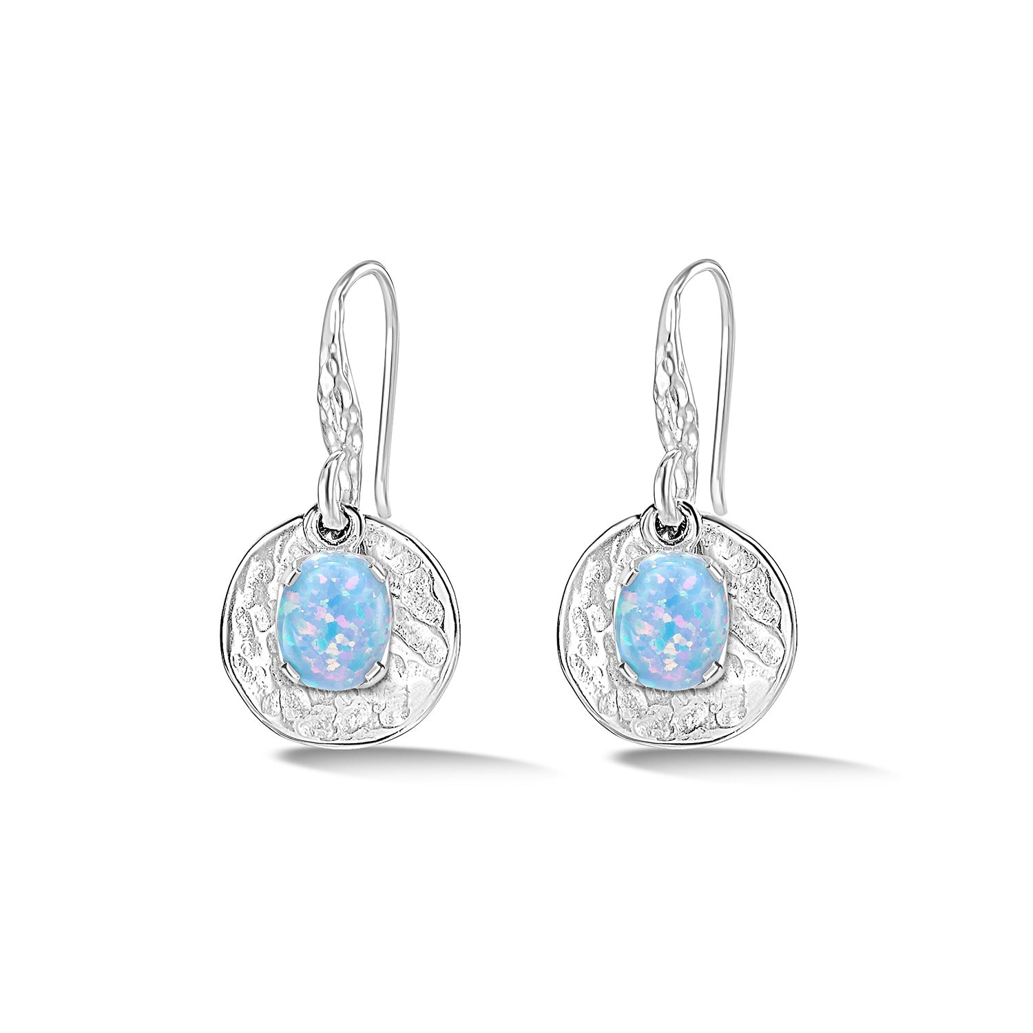 Hammered Disc & Opal Array Drop Earrings